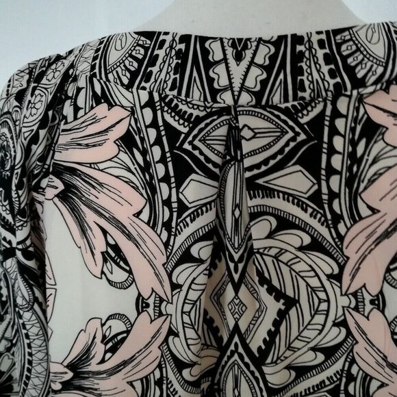 Buttons Ornate Print 3/4 Sleeve Split V-Neck Casual Shift Dress Women's Size L - Picture 8 of 10